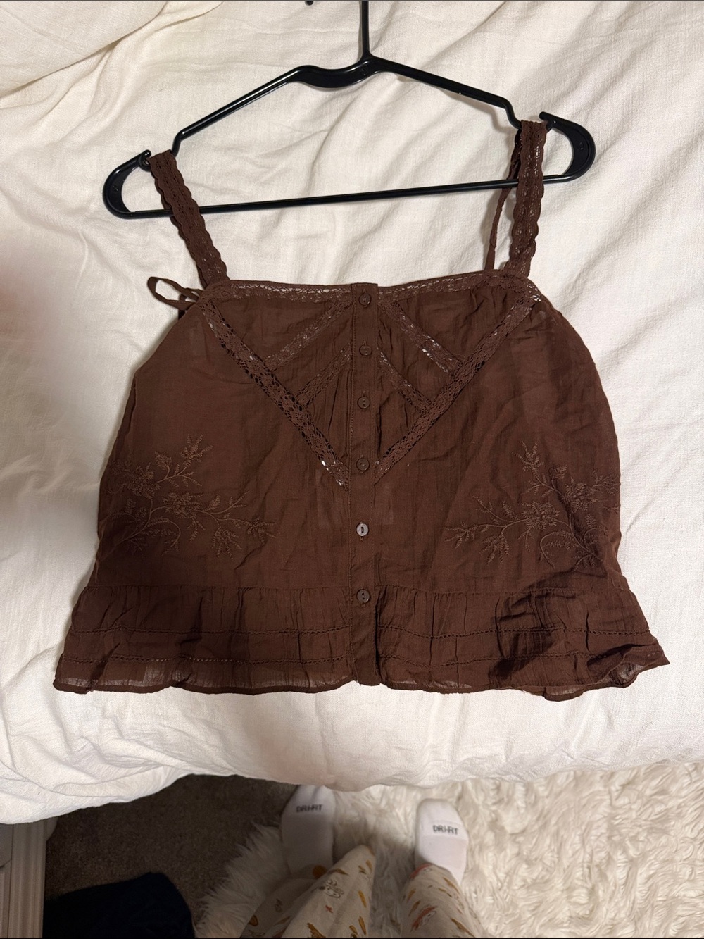 American Eagle Outfitters Brown Embroidered Cotton Camisole